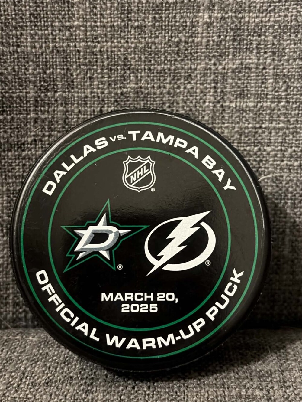 Dallas Stars vs Tampa Bay Lightning March 20, 2025 Official NHL Warm Up Puck